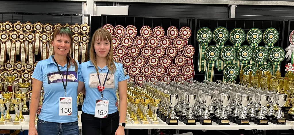 Préparation à l'exposition Saba Birman – Anna et l'éleveur en ambiance de compétition, exposition féline internationale